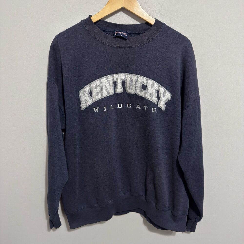 Rare Vintage 90s Kentucky Wildcats Spellout Blue Crewneck Sweatshirt XL